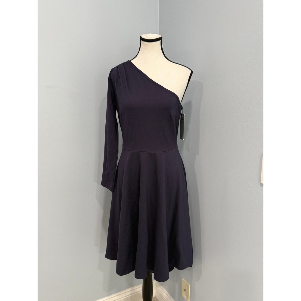 NWT Sarin Mathews Womens M One Shoulder Long Sleeve High Low Dress Navy Blue